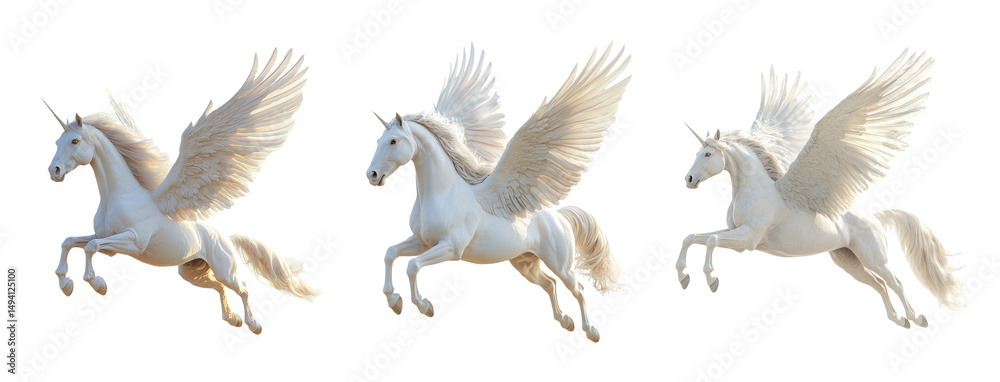 Fototapeta premium Majestic Winged Unicorns in Flight with Transparent Background