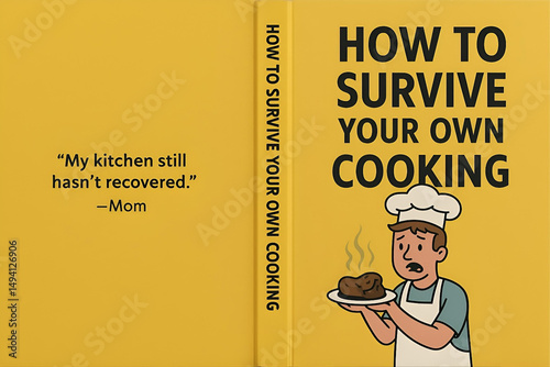 Funny Cooking Book Cover Template – Beginner Chef Cartoon on Yellow Background