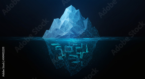 Digital iceberg with visible and hidden parts, representing hidden problems concept