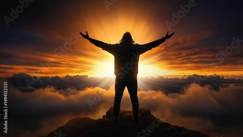 Wallpaper Mural Triumphant Sunrise: A Silhouette of Victory Atop a Majestic Peak Torontodigital.ca