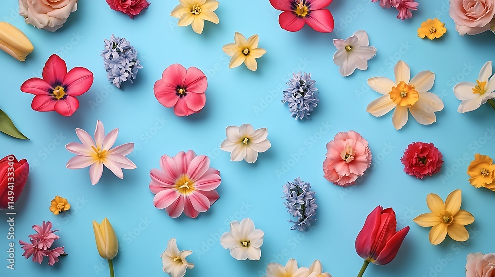 Fototapeta premium Spring Floral Pattern with Tulips and Hyacinths