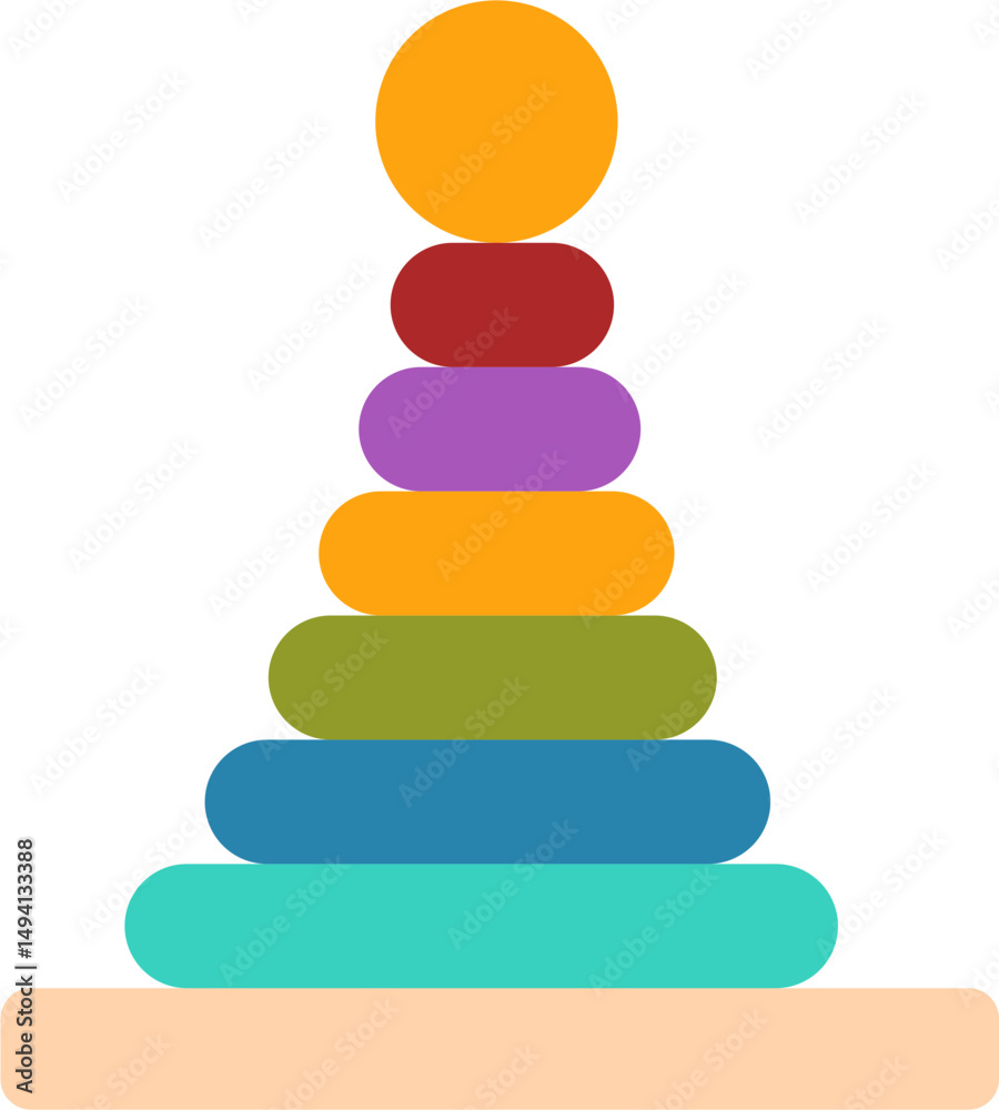 Simple Colorful Stacking Rings Toy, Geometric Shapes, Educational Play, Isolated Icon. Simple Colorful Stacking Rings Toy, Geometric Shapes, Educational Play, Isolated Icon.