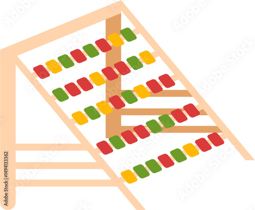 Wooden Abacus with Colorful Rectangular Beads, Diagonal Rows, Child's Learning Tool.