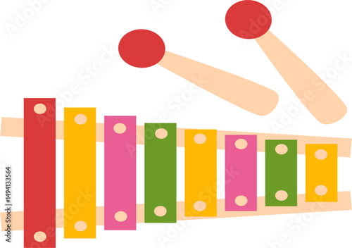 Colorful Xylophone Instrument with Mallets, Musical Toy Illustration
