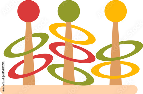 Colorful Ring Toss Game: Wooden Pegs and Circular Hoops.