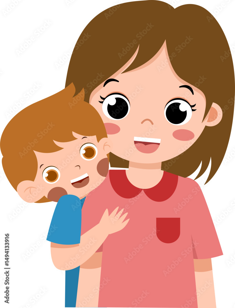 Smiling Mother & Son Embrace: Cartoon Illustration of Affectionate Family. Smiling Mother & Son Embrace: Cartoon Illustration of Affectionate Family.