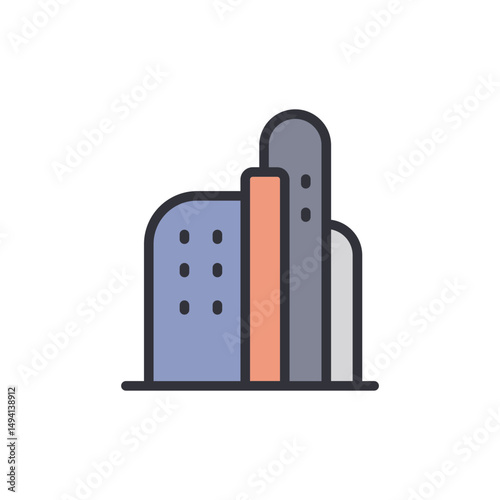 Cartoon Cityscape Silhouette Featuring Tall Buildings In Simple Style