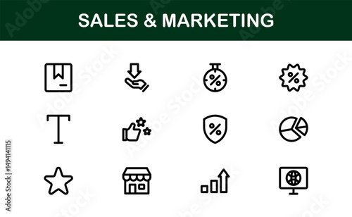 Professional Sales and Marketing Icon Collection for Digital Marketing, Business Development, Advertising Strategies, Brand Management, and Client Acquisition