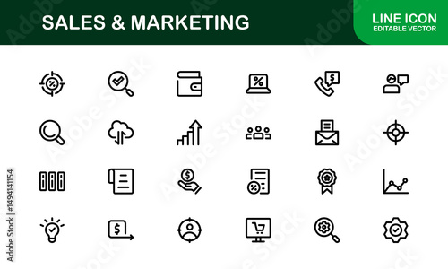 Professional Sales and Marketing Icon Collection for Digital Marketing, Business Development, Advertising Strategies, Brand Management, and Client Acquisition