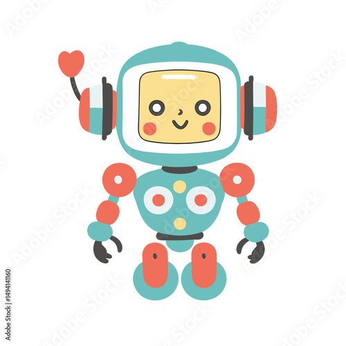 Smiley Mechanical Robot Mascot Illustration – Cute Futuristic Tech Character Design