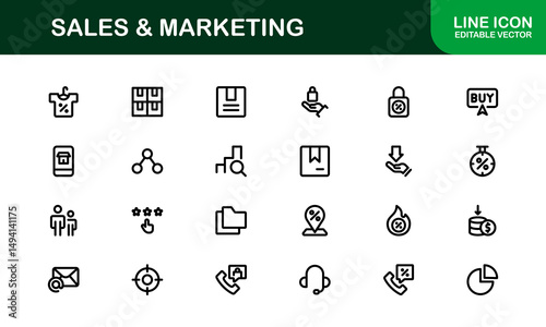 Professional Sales and Marketing Icon Collection for Digital Marketing, Business Development, Advertising Strategies, Brand Management, and Client Acquisition