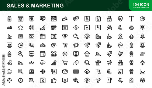 Professional Sales and Marketing Icon Collection for Digital Marketing, Business Development, Advertising Strategies, Brand Management, and Client Acquisition