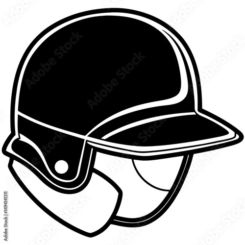 Black Baseball Helmet Silhouette Vector on White Background