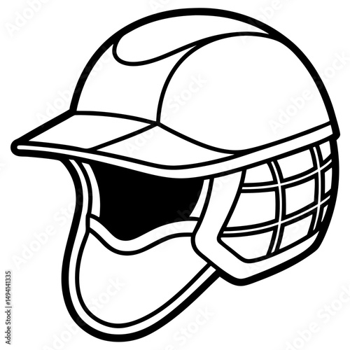 Black Baseball Helmet Silhouette Vector on White Background