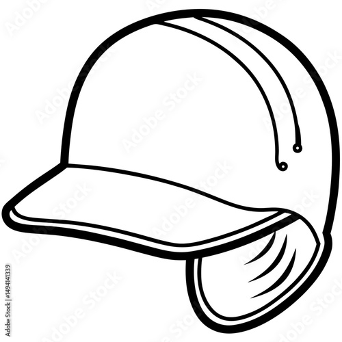 Black Baseball Helmet Silhouette Vector on White Background