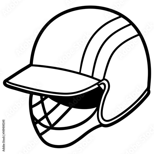 Black Baseball Helmet Silhouette Vector on White Background