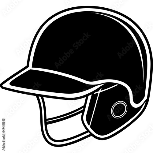 Black Baseball Helmet Silhouette Vector on White Background