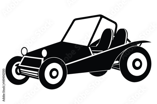 black and white illustration dune buggy antique