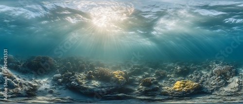 Stunning Underwater Scene with Rays of Light and Coral Landscape