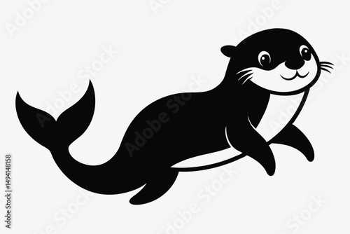 sea otter black and white silhouette playful cu 
