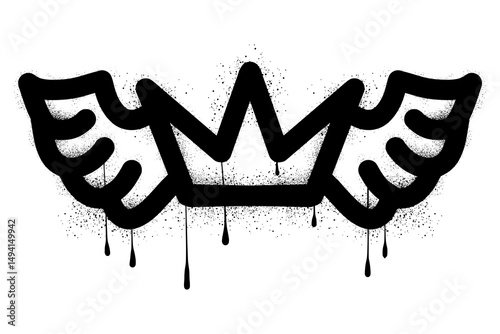 Winged crown graffiti with black spray paint