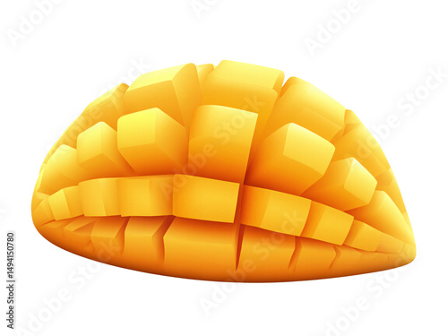 Fresh ripe mango isolated on white background with a closeup view showing its juicy yellow and orange colors