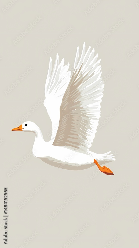Fototapeta premium White goose in flight illustration against neutral background