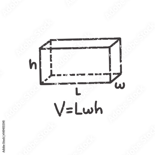 Rectangular prism volume formula V = l × w × h hand-drawn vector for students