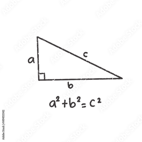 Foto Right triangle with Pythagorean theorem hand-drawn vector for geometry education