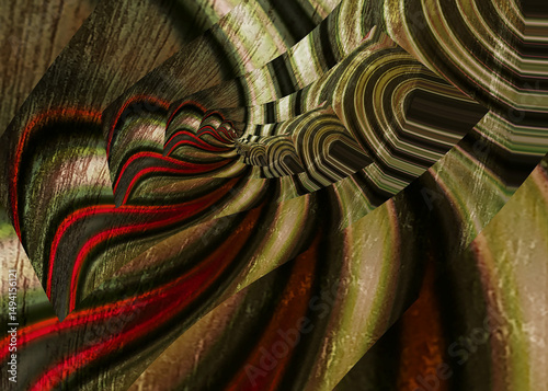  green stripes red accents, fractal style with cut-up effect