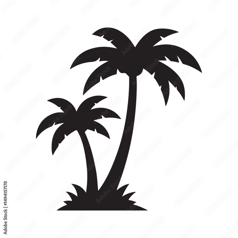 Obraz premium Coconut Tree Vector Icon on White Background – Tropical Palm Silhouette