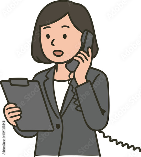 Office Woman Talking on Phone While Looking at Documents – Flat Illustration