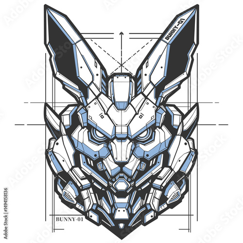 Cyberpunk Bunny Futuristic Mecha Rabbit Head