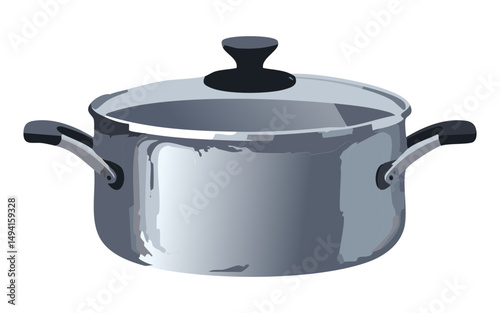 Sleek Silver Pot Black Lid - Vector Illustration
