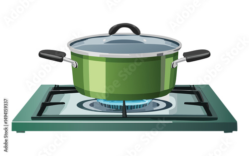 Green Pot on Stove Top - Vector Illustration