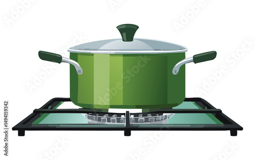 Fresh Green Pot Gas Stove - Vector Illustration
