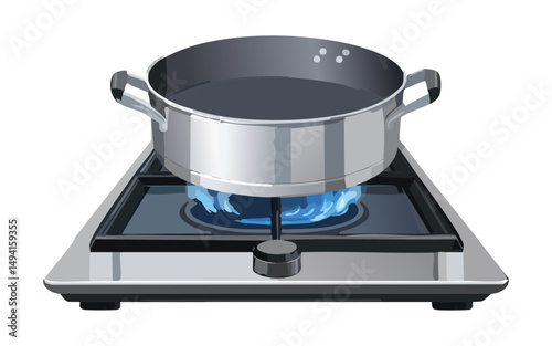 Shiny Silver Pot Gas Stove - Vector Illustration