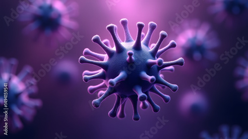 Branched helical virus with glowing limbs, purple sci-fi light, intricate 3D render, genetic engineering theme.