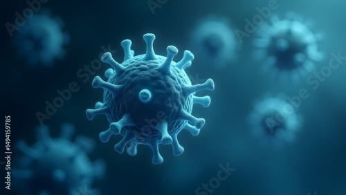Ultra-HD filamentous virus with cyan glow, smooth surface, microscopic backdrop, scientific 3D illustration.