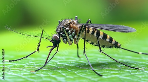 Tiger Mosquito on Leaf Closeup.