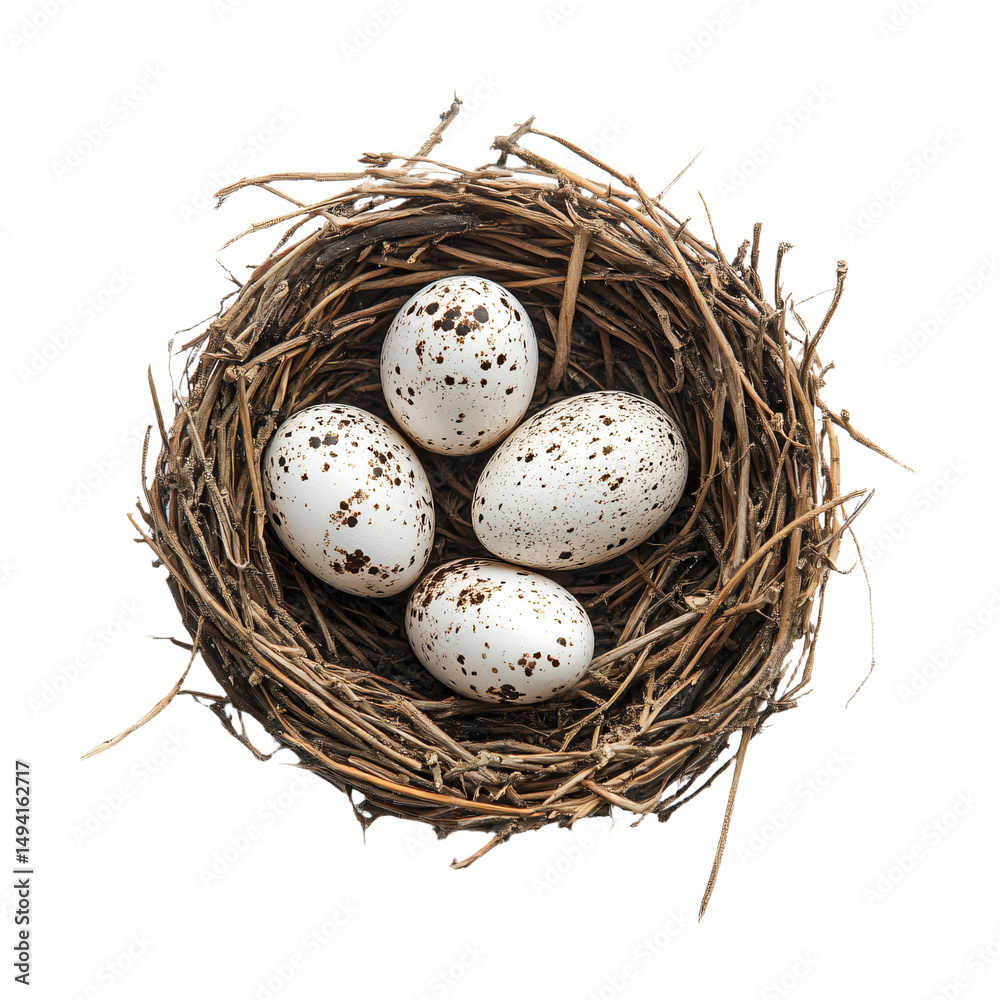 Obraz premium a nest with four eggs and a few twigs