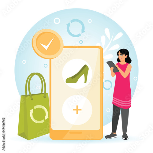 Woman Consciously Buying Recycling Eco Friendly or Used Second Hand Shoes.