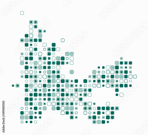 French Southern and Antarctic Lands, shape of the country build of colored cells. Digital style map of the French Southern and Antarctic Lands on white background. Large size rounded square blocks.
