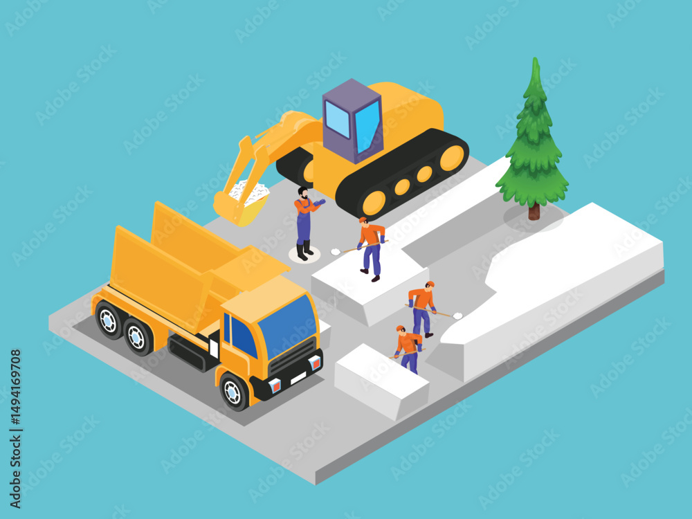 Fototapeta premium Isometric Illustration of Open-Pit Coal Mining