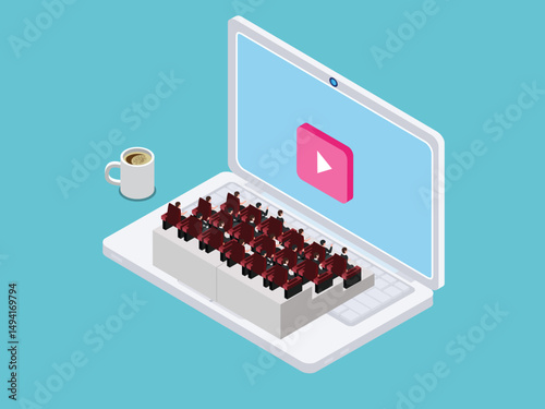 Isometric Movie streaming Online Webinar or Virtual Conference