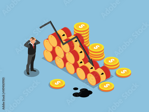 Falling Oil Prices and Financial Loss Isometric Illustration