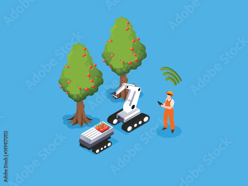  Smart Agriculture and Robotic Harvesting Isometric Illustration