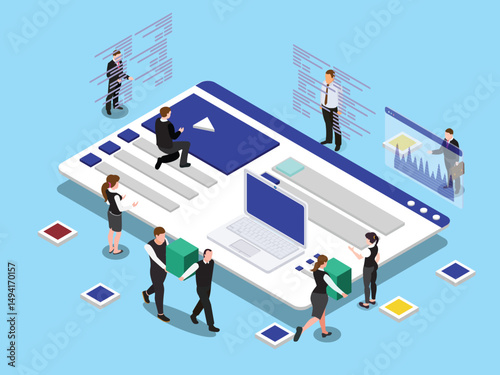 Collaborative Web Development and Design Isometric Illustration