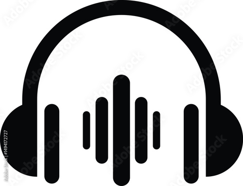 Stylish Headphones Icon with Audio Waves