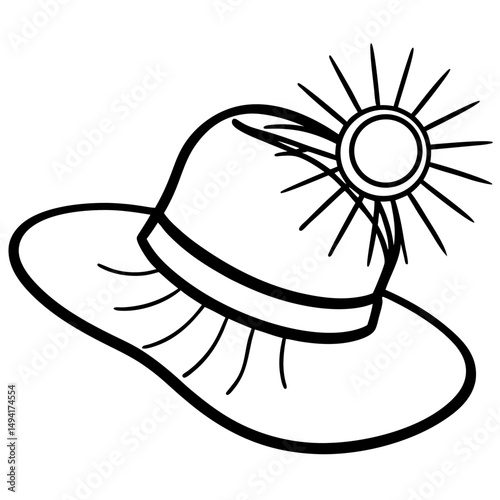 Sun Hat Silhouette Vector – Black on White